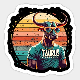 Taurus Sunset Get-Together: Retro Horoscope Celebration Sticker